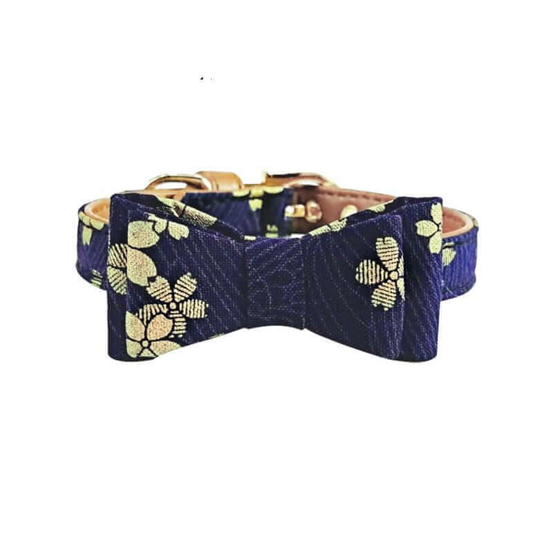 Pet Collar Bandanna with floral pattern and bowknot design for dogs and cats, comfortable fit for daily walks.