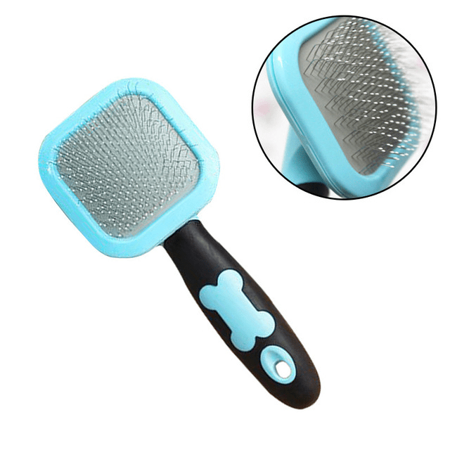 Pet Grooming Brush for Dogs & Cats, features soft grip handle and detangling bristles for a healthy coat.