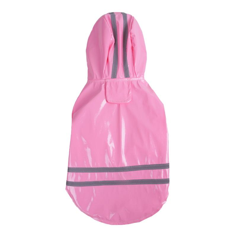 PU Reflective Hooded Dog Raincoat in pink featuring reflective stripes by Dogs & Cats for rainy day protection.