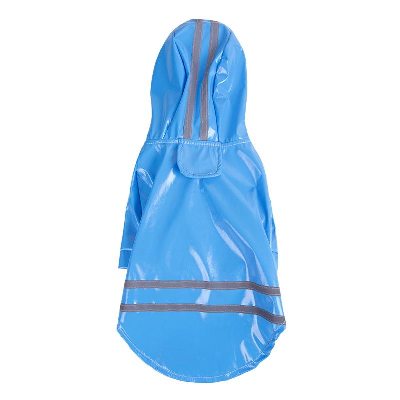 PU Reflective Hooded Dog Raincoat in blue, featuring reflective stripes for safety, ideal for dogs by Dogs & Cats.