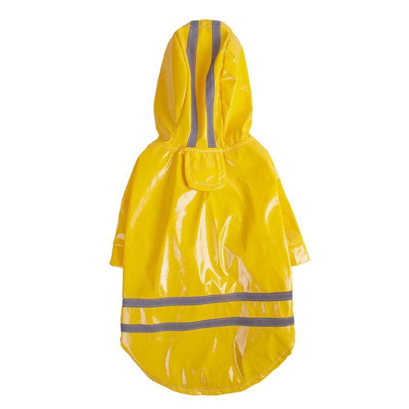 PU Reflective Hooded Dog Raincoat in yellow with reflective stripes for safety, designed for Dogs & Cats.