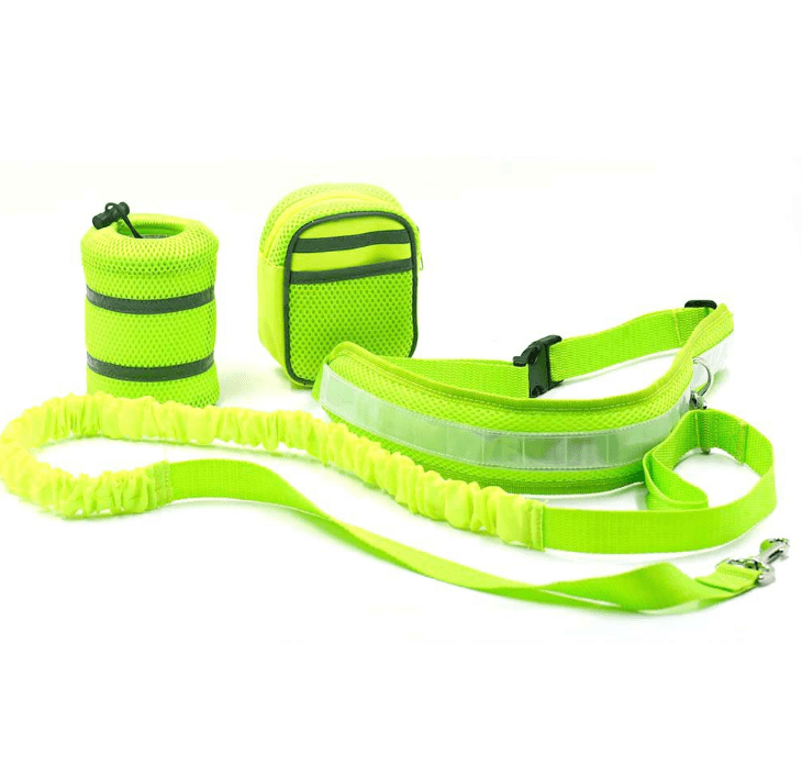 Retractable Hands-Free Leash for Large Dogs, green, adjustable, features waist pouch for convenience, ideal for dogs and cats.