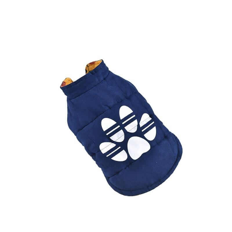 Reversible French Bulldog Down Jacket for dogs, features a stylish paw print design, by Dogs & Cats brand.