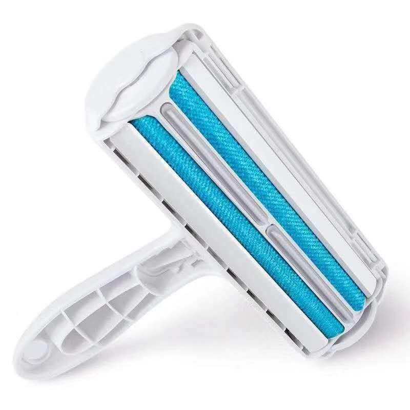 Roller Pet Hair Remover Cleaning Brush with blue roller, effective for removing pet hair from fabrics, ideal for dogs & cats.