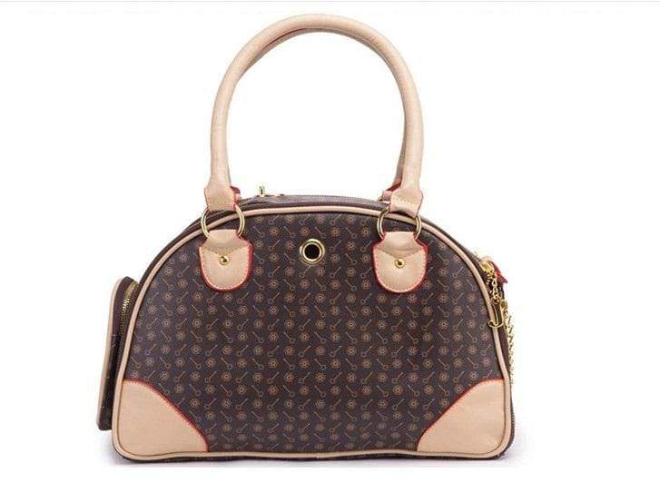 Small Pet Carrier Outdoor Bag featuring durable PU leather, breathable mesh, and stylish design for dogs and cats.