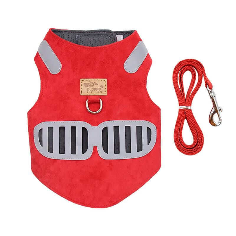 Soft Suede Harness Traction Rope featuring soft padding, D-ring, reflective accents, ideal for dogs & cats.
