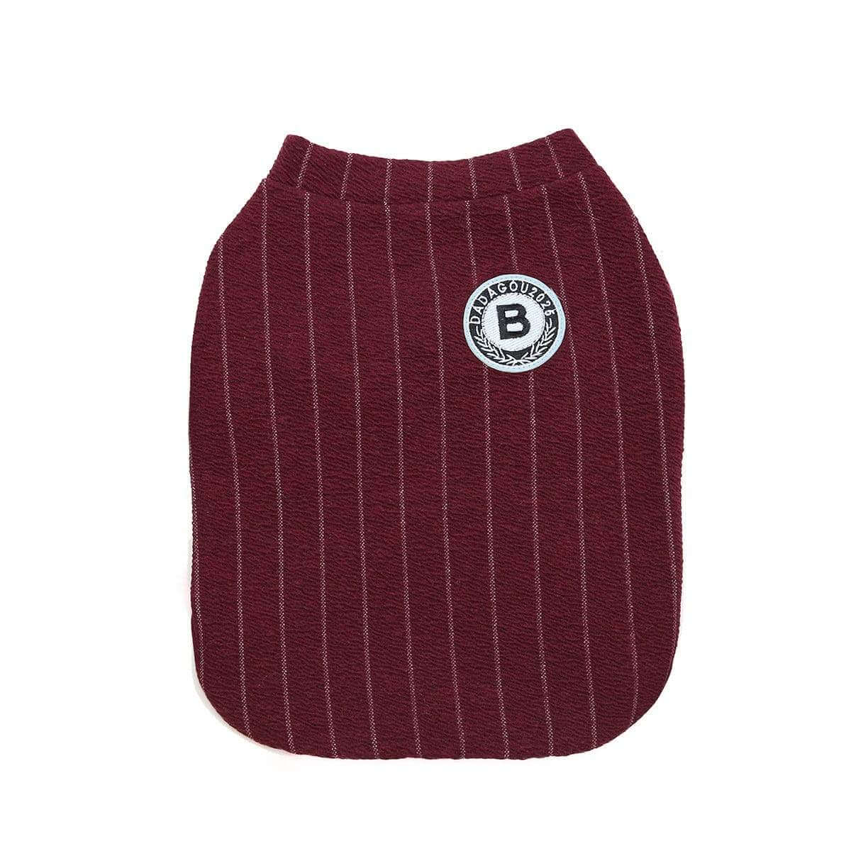 Striped Baseball Dog Jacket, a cozy jacket for dogs, features a timeless design, Dogs & Cats brand.