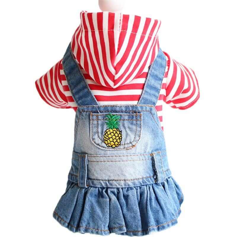 Striped Embroidered Denim Dog Skirt featuring breathable fabric and lightweight feel by Dogs & Cats.