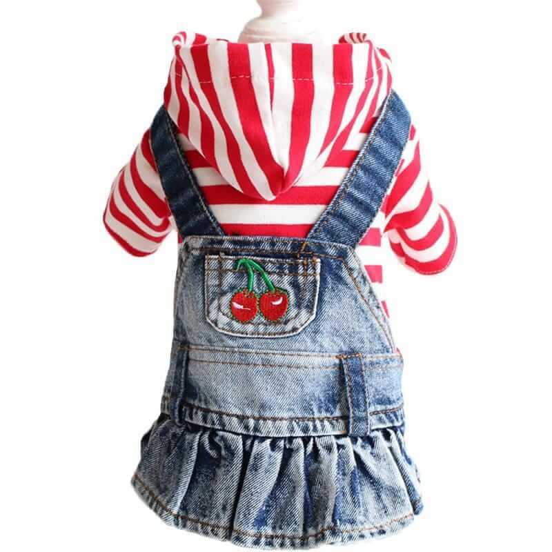 Striped Embroidered Denim Dog Skirt featuring breathable fabric, embroidered details, and designed for Dogs & Cats.