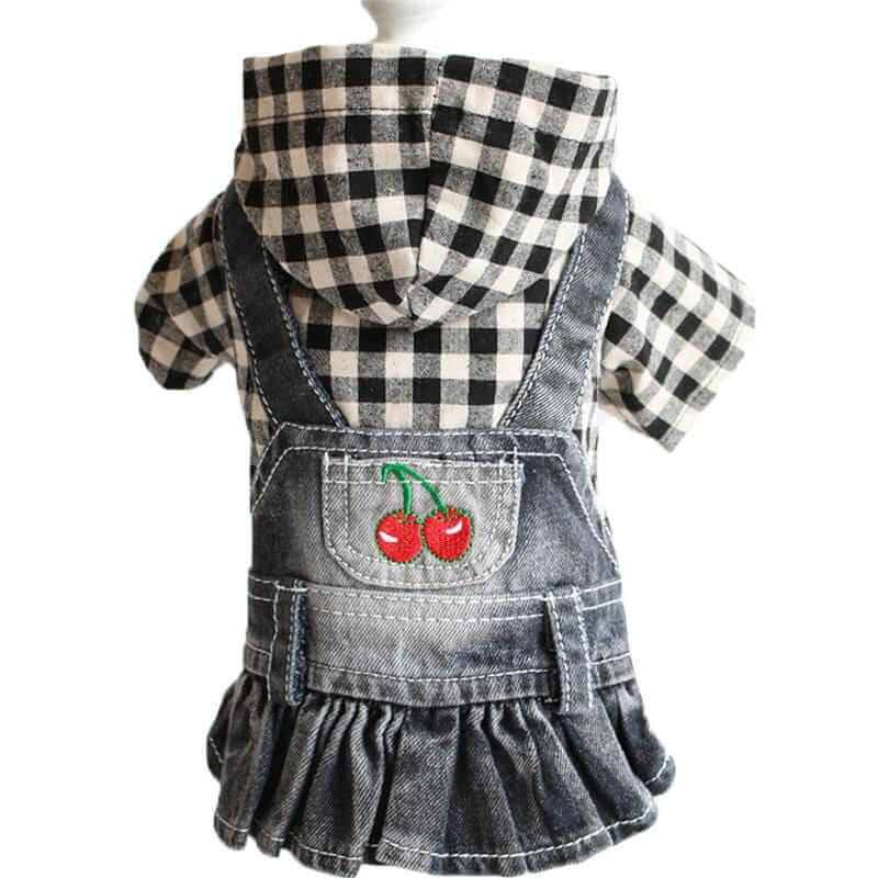 Striped Embroidered Denim Dog Skirt - Denim dog skirt with belt loops, pocket, and embroidered details by Dogs & Cats.