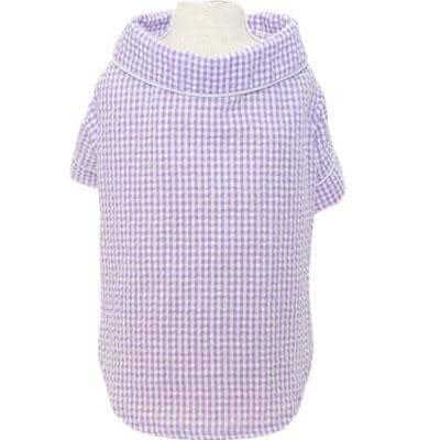 Summer Plaid Dog Pajamas, warm purple plaid PJs for dogs & cats, breathable features, easy pull-over design.
