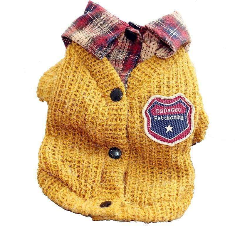 Super Soft Fashionable Dog Sweater by DaDaGoo, cozy dog sweater with a plaid collar, stylish and warm for winter.