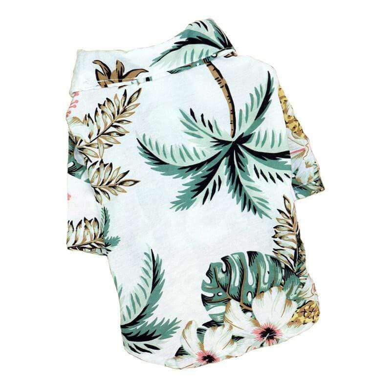 Teddy Hawaiian Small Dog Shirt featuring a tropical print for summer outings, easy button fasteners, and designed for dogs and cats.