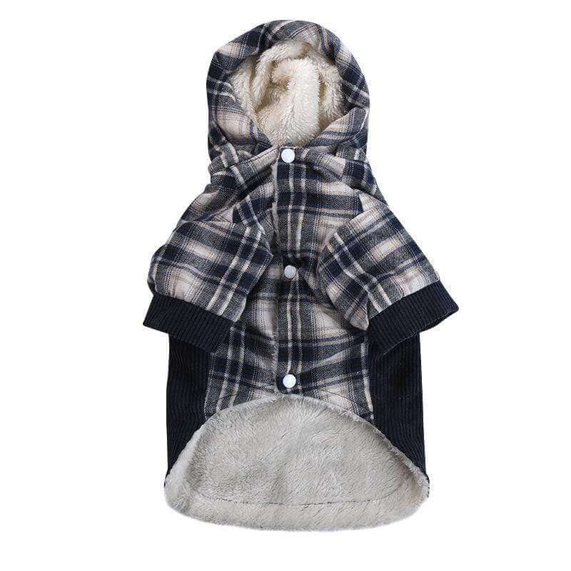 Teddy Plaid Dog Cashmere Coat with hood, breathable fabric, perfect for indoor and outdoor use by Dogs & Cats brand.