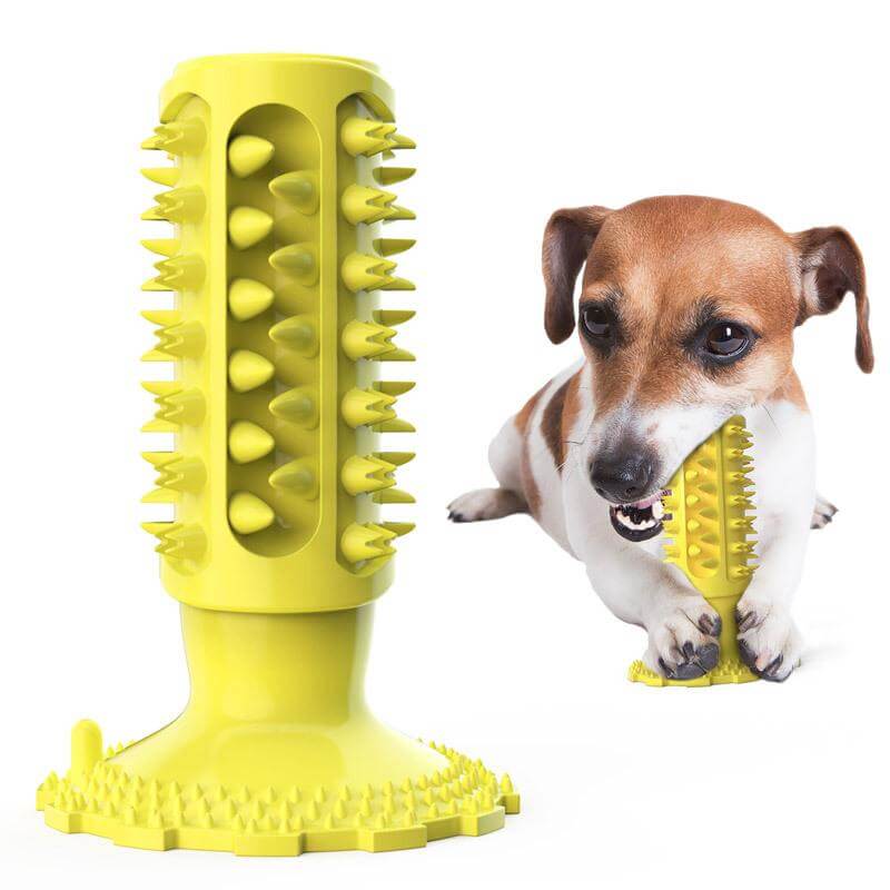 Teeth Cleaning Dog Toothbrush by Dogs & Cats, eco-friendly chew toy with soft bristles and bite resistance, ideal for playful pups.