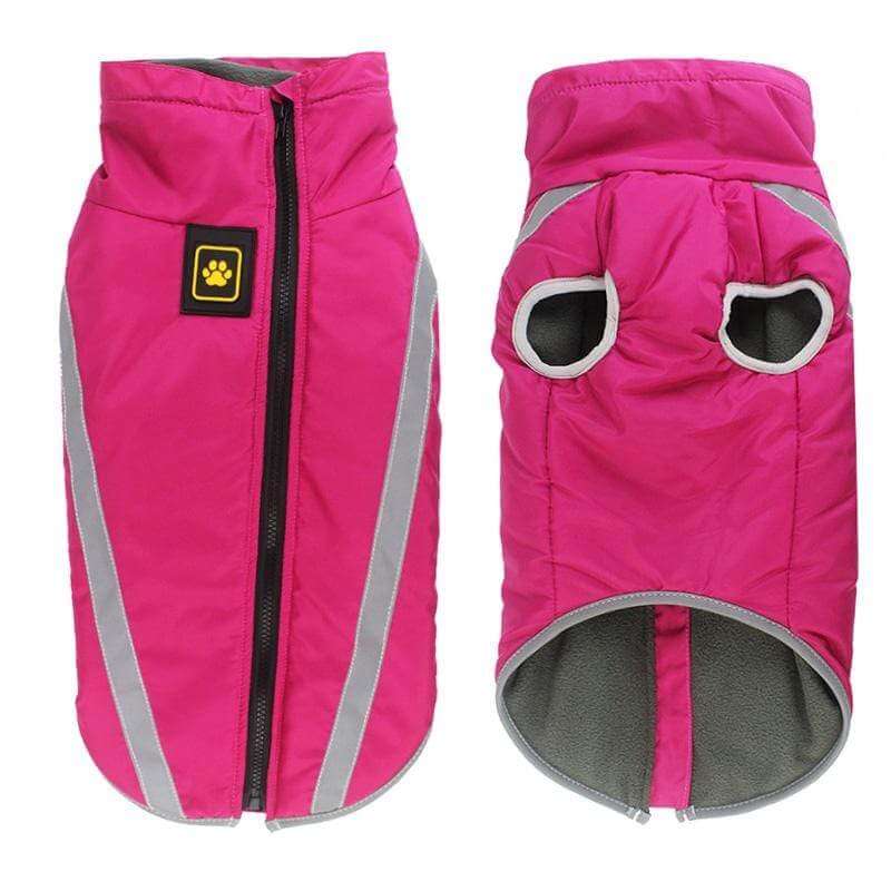 Thick Reversible Pet Jacket in bright pink, waterproof design, zippered opening, suitable for dogs and cats by Dogs & Cats.