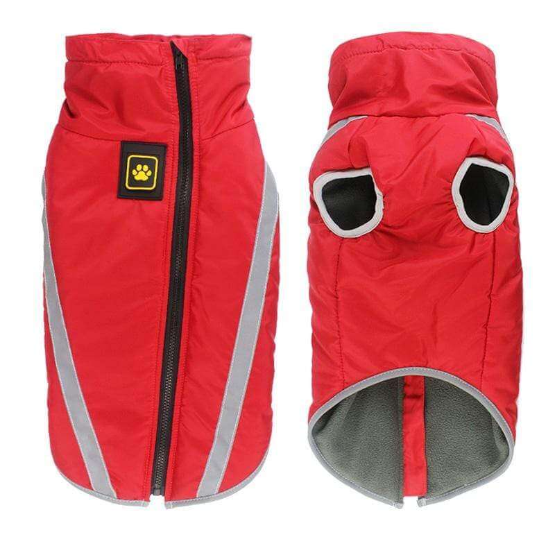Thick Reversible Pet Jacket for dogs and cats, featuring waterproof shell, warm filling, and zippered opening for easy access.