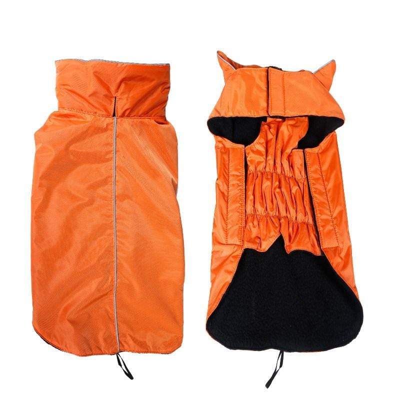 Waterproof Outdoor Jacket for Pet, orange color, water-resistant, suitable for dogs and cats, by Dogs & Cats.