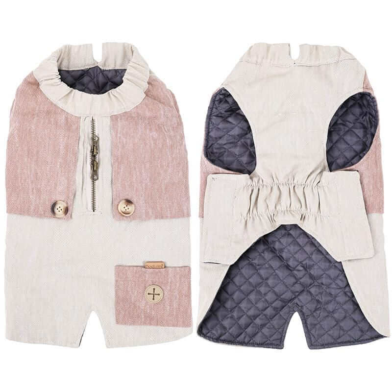 Zipper Pocket Quilted Dog Jacket featuring soft fabric, lightweight design, and zip pocket for comfort and style for dogs.