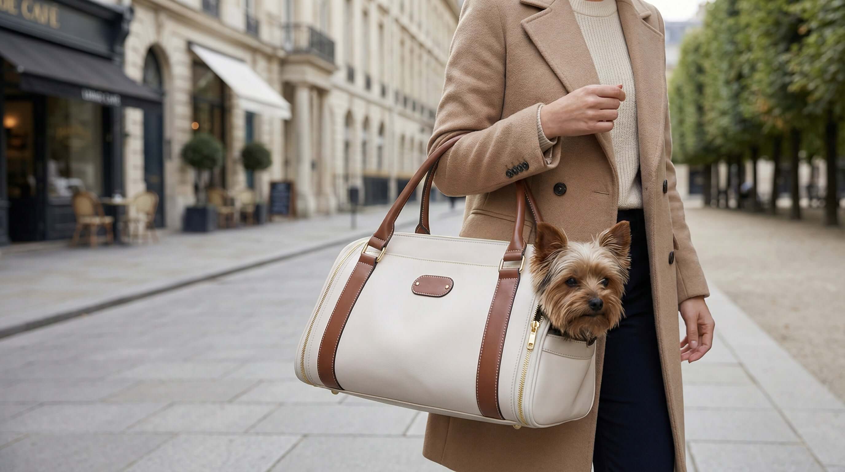 Stylish pet bag featuring a dog, perfect for dogs & cats. Ideal for pet owners seeking Pet Bags.