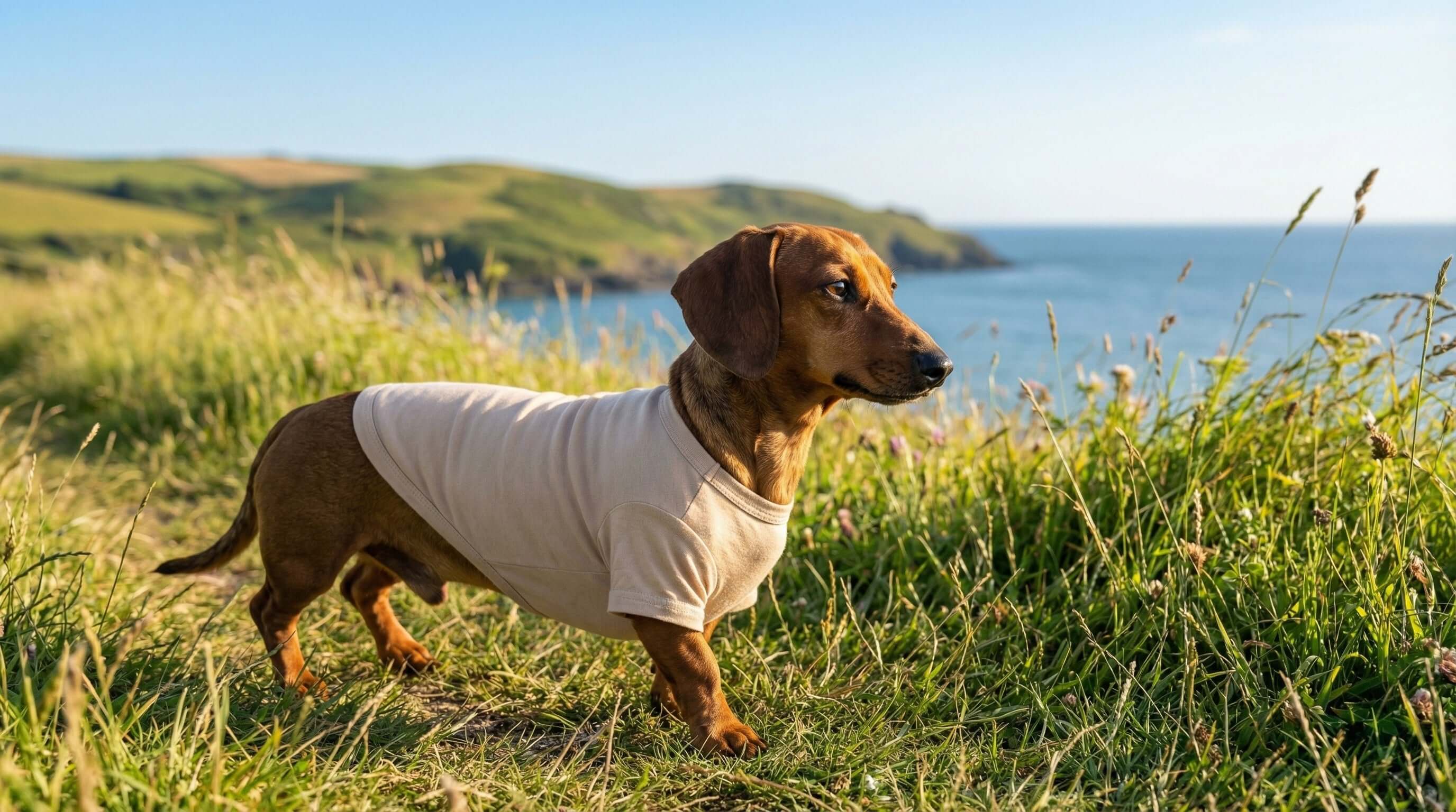 A dog wearing a t-shirt from Dogs & Cats brand in spring summer collection showcasing Spring Summer Male T Shirts.
