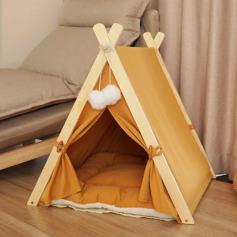 4-Season Washable Pet Tent Bed for dogs and cats featuring breathable materials and cozy design for year-round comfort.