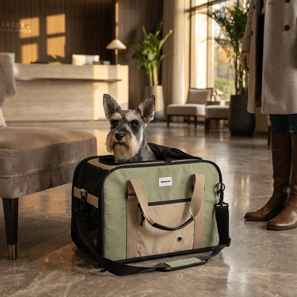 AirComfort Portable Pet Carrier for dogs and cats, featuring a breathable design and foldable convenience.
