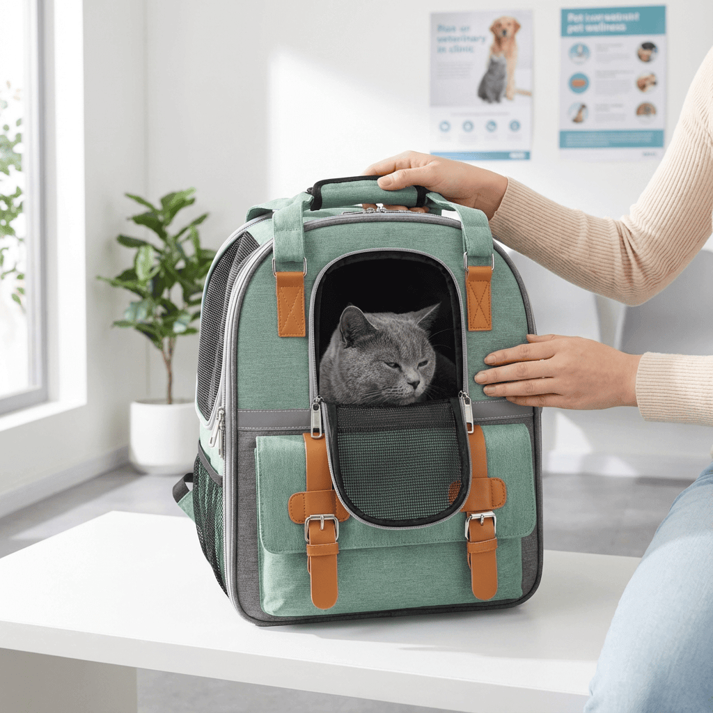 AirFlow Pet Travel Backpack designed for dogs & cats with breathable mesh and secure entry for comfortable travel.