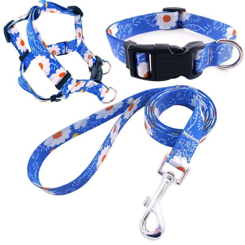 ChicPaws Dog Harness Set featuring floral design harness, collar, and leash for dogs & cats.