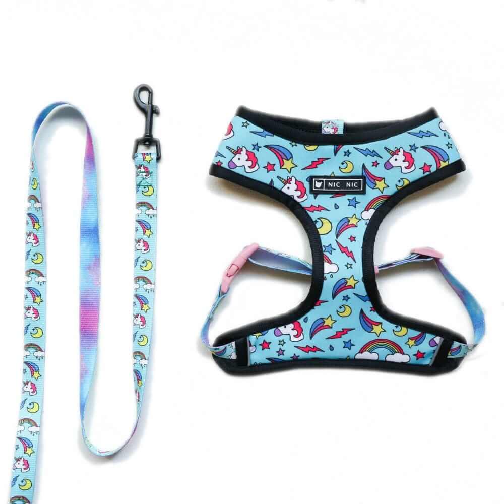 ChicStride Dog Harness & Leash set featuring colorful unicorn design for small dogs and cats by ChicStride.