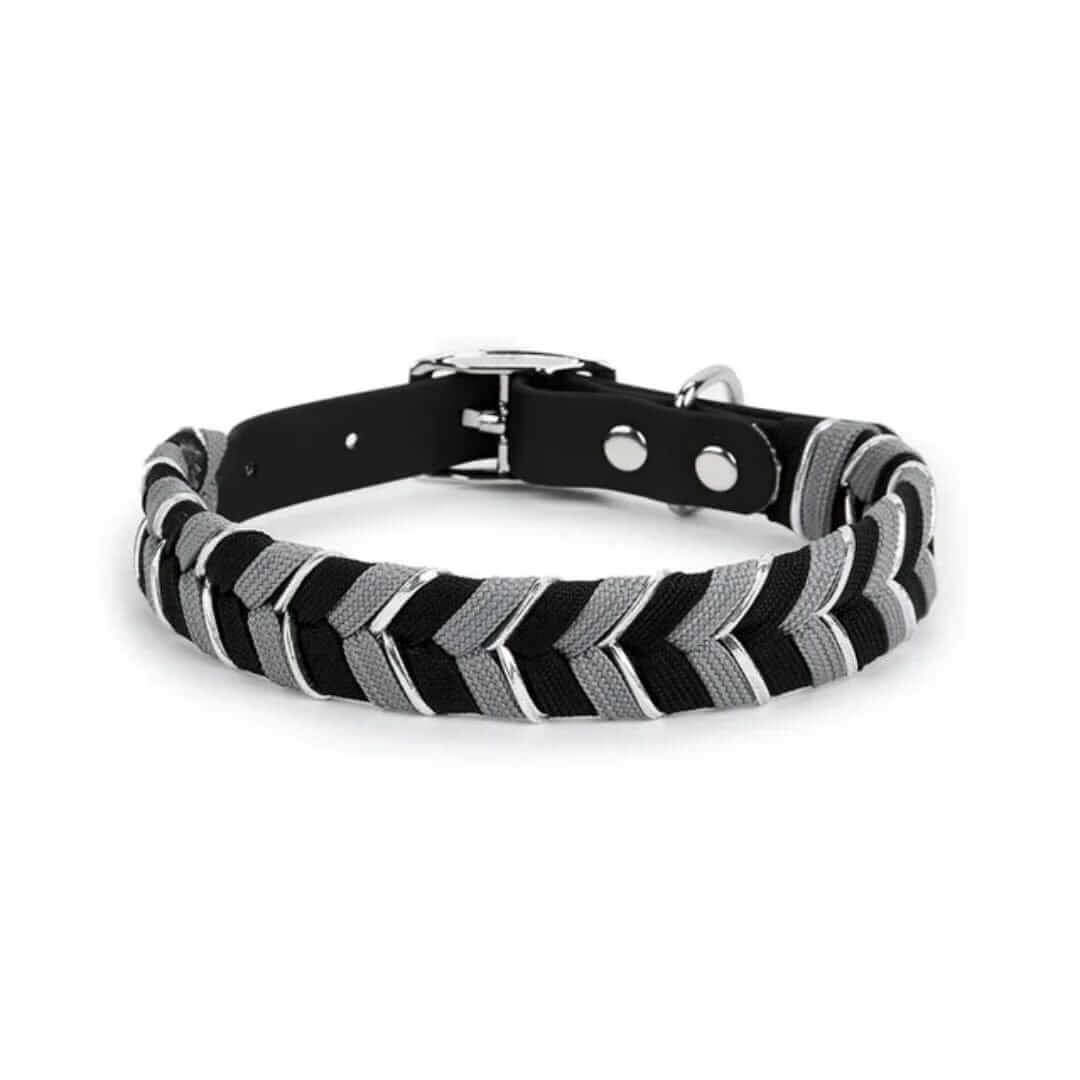 ColorSplash Handmade Dog Collar, black and gray chevron design, adjustable collar for all dog sizes, by Dogs & Cats.