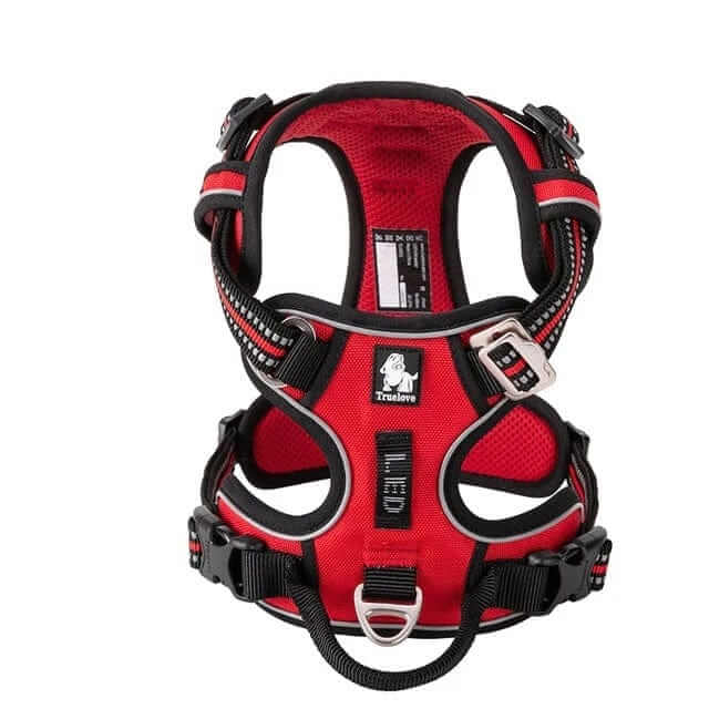 GlowGuard No-Pull Dog Harness in red, features breathable nylon, adjustable fit for medium and large dogs, by Dogs & Cats.