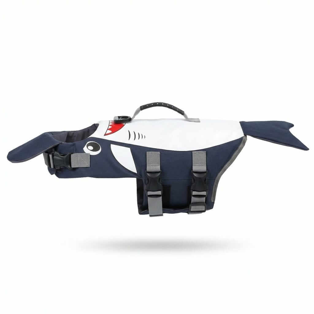 OceanGuard Shark Dog Life Vest - durable and safe dog life jacket for water activities, designed for comfort and buoyancy by Dogs & Cats.