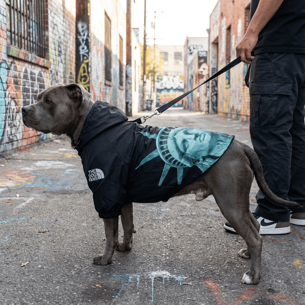 RainPaw Statue Dog Slicker stylish dog raincoat in black for pets of all sizes by Dogs & Cats brand.