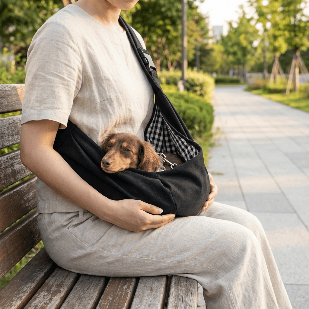 Adjustable Dog Sling Carrier for comfortable pet travel, perfect for small dogs and designed by Dogs & Cats.