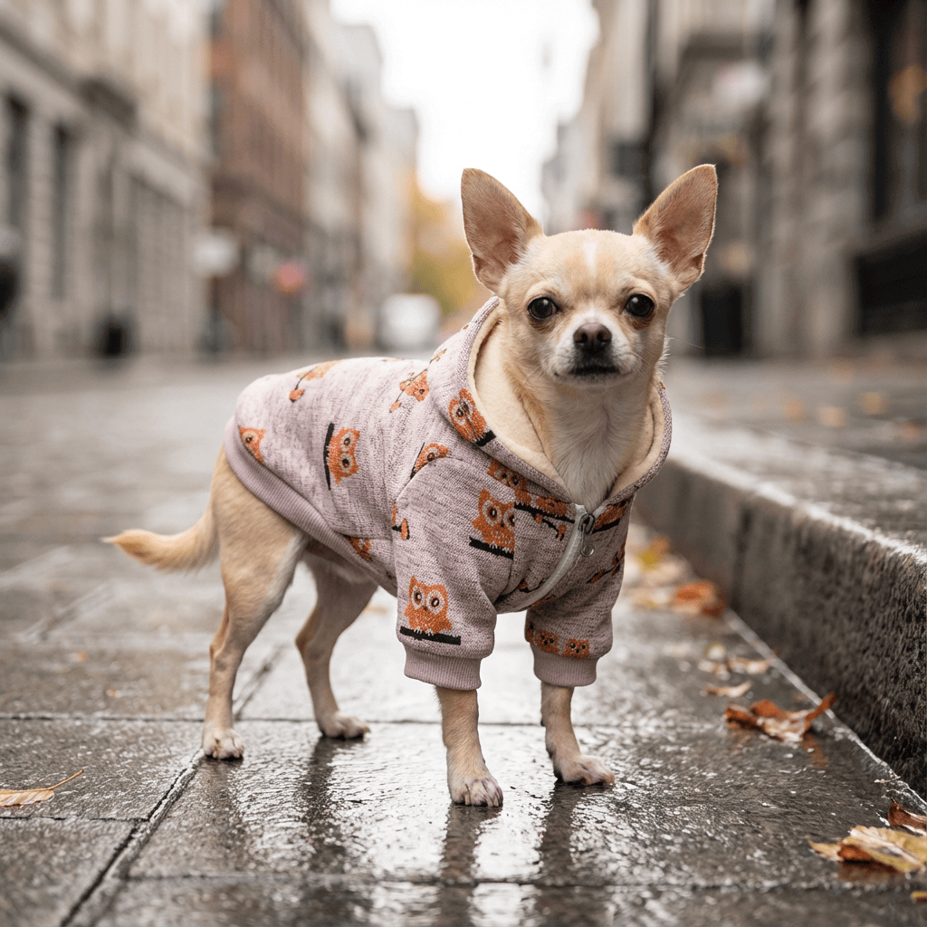 All-Weather Pup Jacket on a Chihuahua, keeping pets cozy and stylish in any weather.