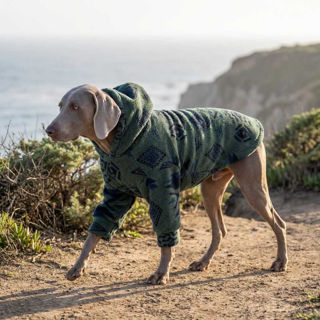 Alpine Sherpa Dog Hoodie for dogs featuring thick fleece for warmth and comfort, perfect for colder weather by Dogs & Cats.