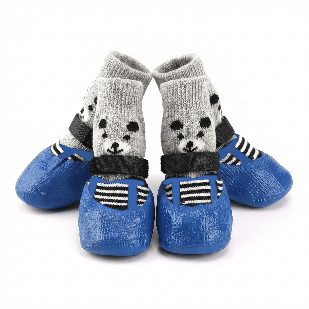 Anti-dirty Sock Dog Shoes in blue with breathable cotton and no-slip soles for dogs and cats.