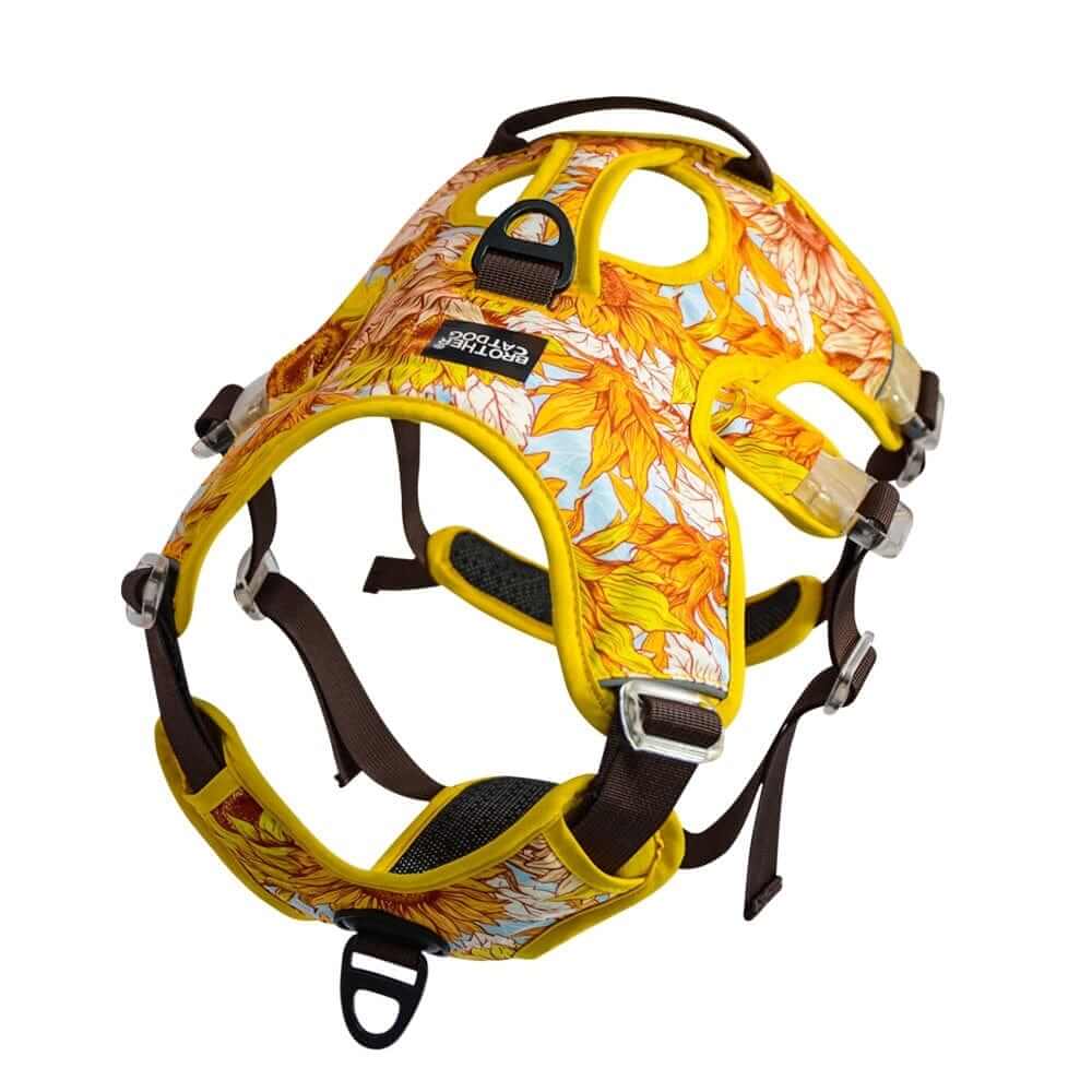 AquaGuard No-Pull Dog Harness featuring a colorful floral print, designed for medium to large dogs by Dogs & Cats.