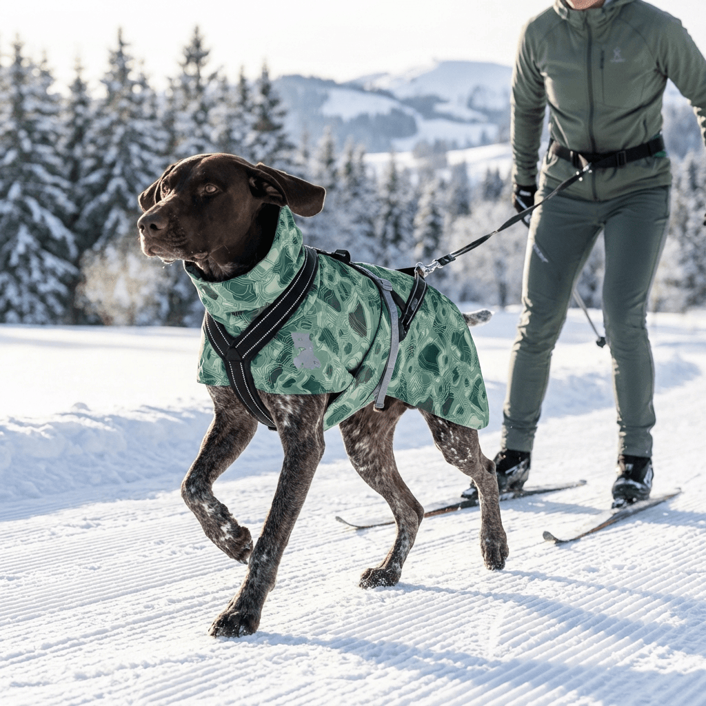 Dog wearing Arctic Paws Quilted Winter Dog Suit, designed for warmth and adventure during winter.