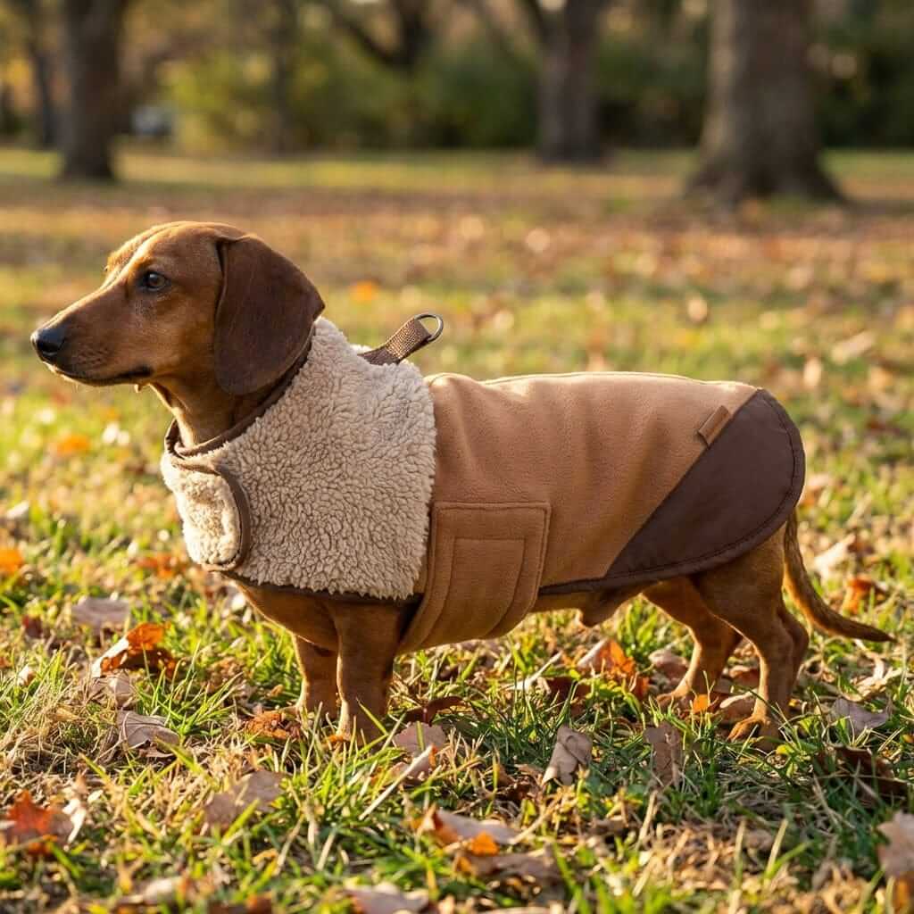 Arctic Sherpa Dog Jacket for Dogs & Cats featuring insulated sherpa lining and double-layer polyester for cold protection.