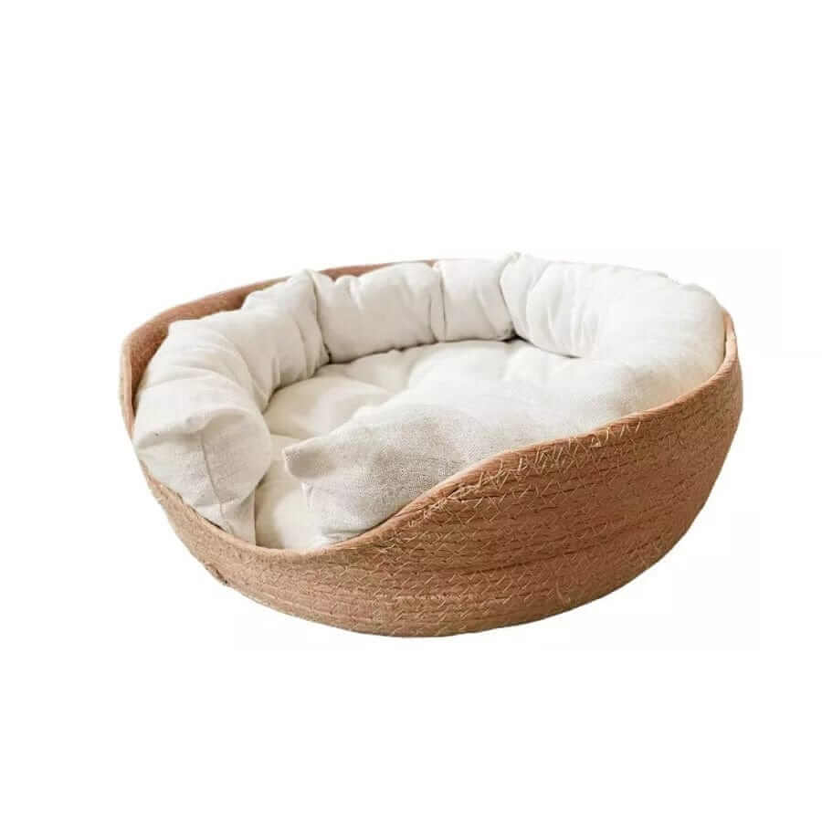 Bamboo Pet Nest for Dogs & Cats, handwoven, cozy, breathable, easy to clean, natural comfort and style.