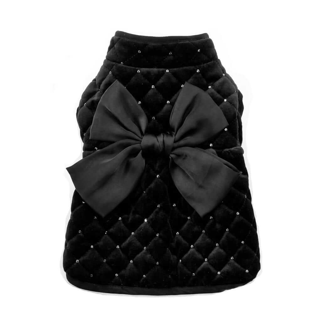 Beauty Bow Dog Winter Coat: stylish black coat with bowknot design, breathable fabric, lightweight, perfect for dogs by Dogs & Cats.