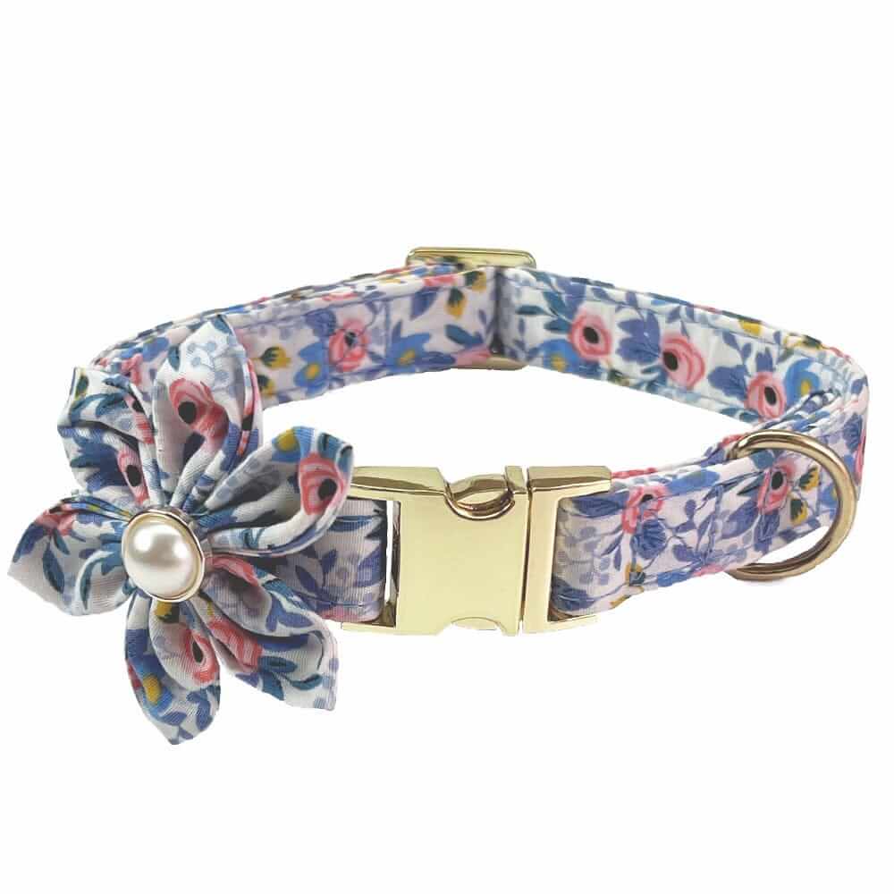 Bold Bloom Floral Metal Dog Collar featuring floral pattern and metal accents for stylish dogs.