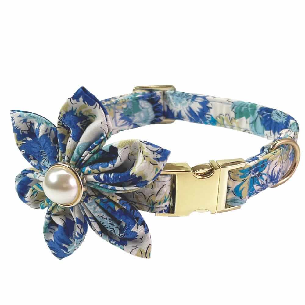 Bold Bloom Floral Metal Dog Collar with floral design and metal accents for stylish medium to large dogs.