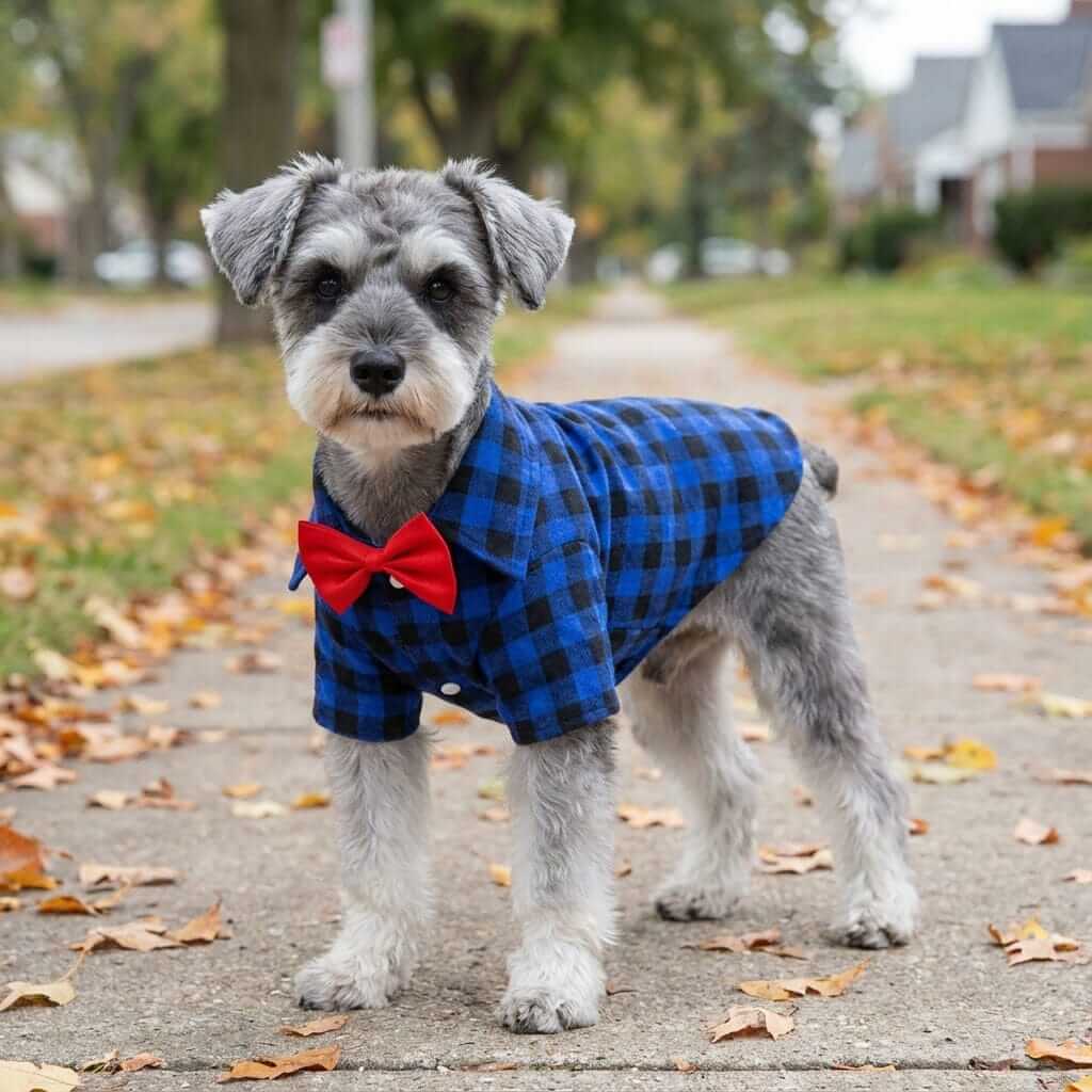 Bow Neckline Plaid Dog Shirt for Dogs & Cats featuring breathable fabric, short sleeves, and a cozy plaid design.