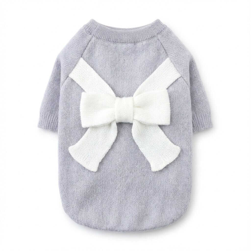 Bowknot Back Knitted Sweater for Dogs, made of non-allergenic wool, perfect fit with large bow detail.