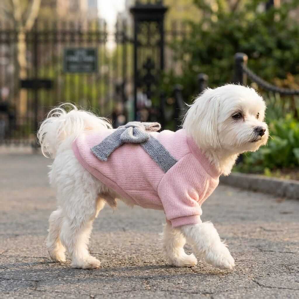 Bowknot Back Knitted Sweater for dogs, non-allergenic organic wool, stylish and warm, from Dogs & Cats brand.