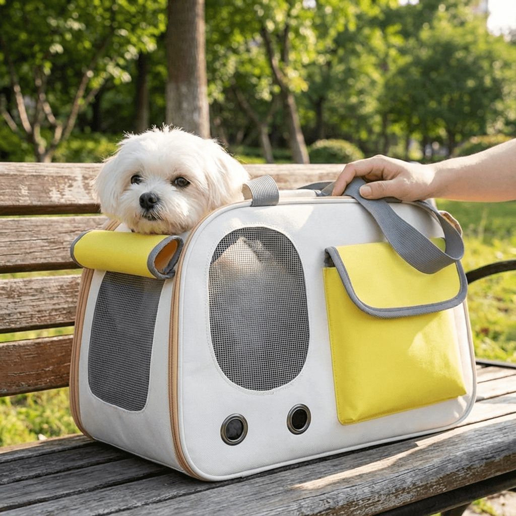 Breathable Foldable Pet Travel Bag for dogs and cats, featuring breathable mesh and lightweight design for pet comfort.