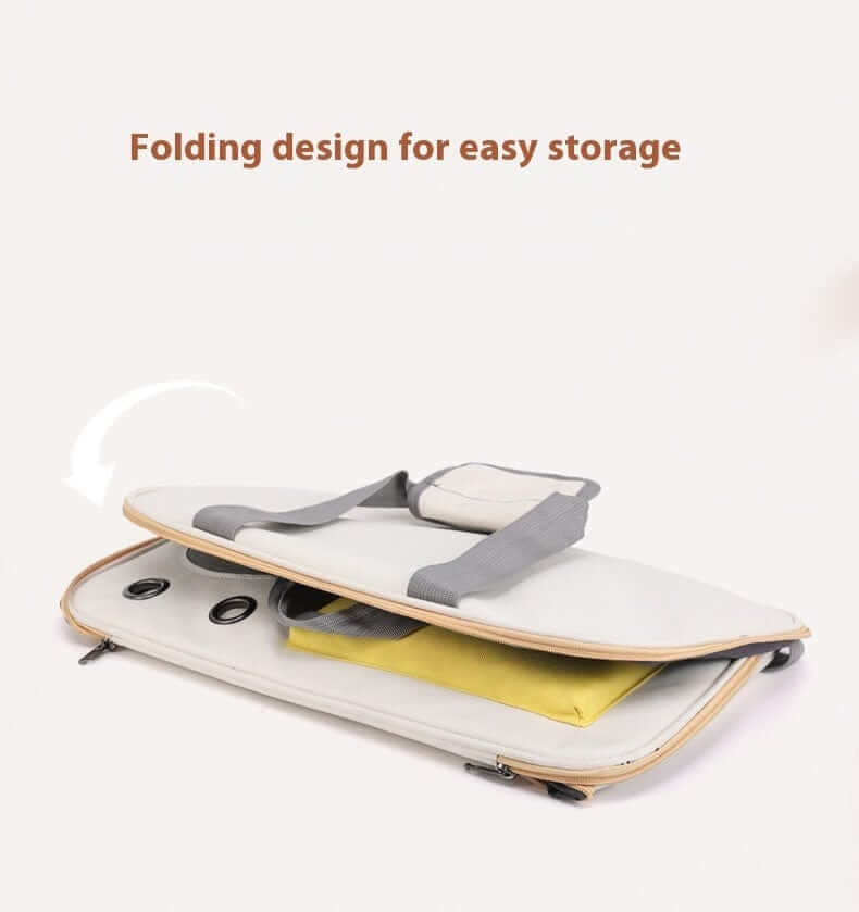 Breathable Foldable Pet Travel Bag - folding design for easy storage, lightweight pet carrier for dogs and cats.